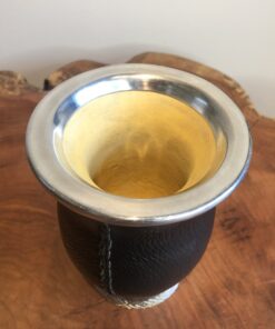 Alternative view of Cuia Couro Preto Pé Cromado