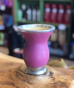 Cuia de Porongo Revestida em Couro Raspberry