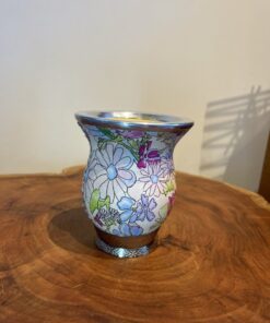 Cuia de Porongo em Couro Estampado - Flor Aquarela