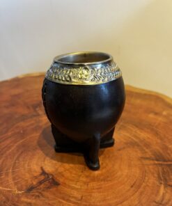 Cuia Uruguaia Torpedo em Couro Preto  - Alpaca Cincelada