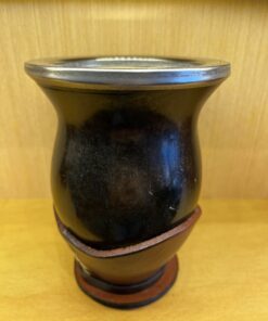 Cuia Bago de Touro Escura com Bocal Cromado e suporte