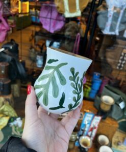 Cuia de madeira - branco + folhas